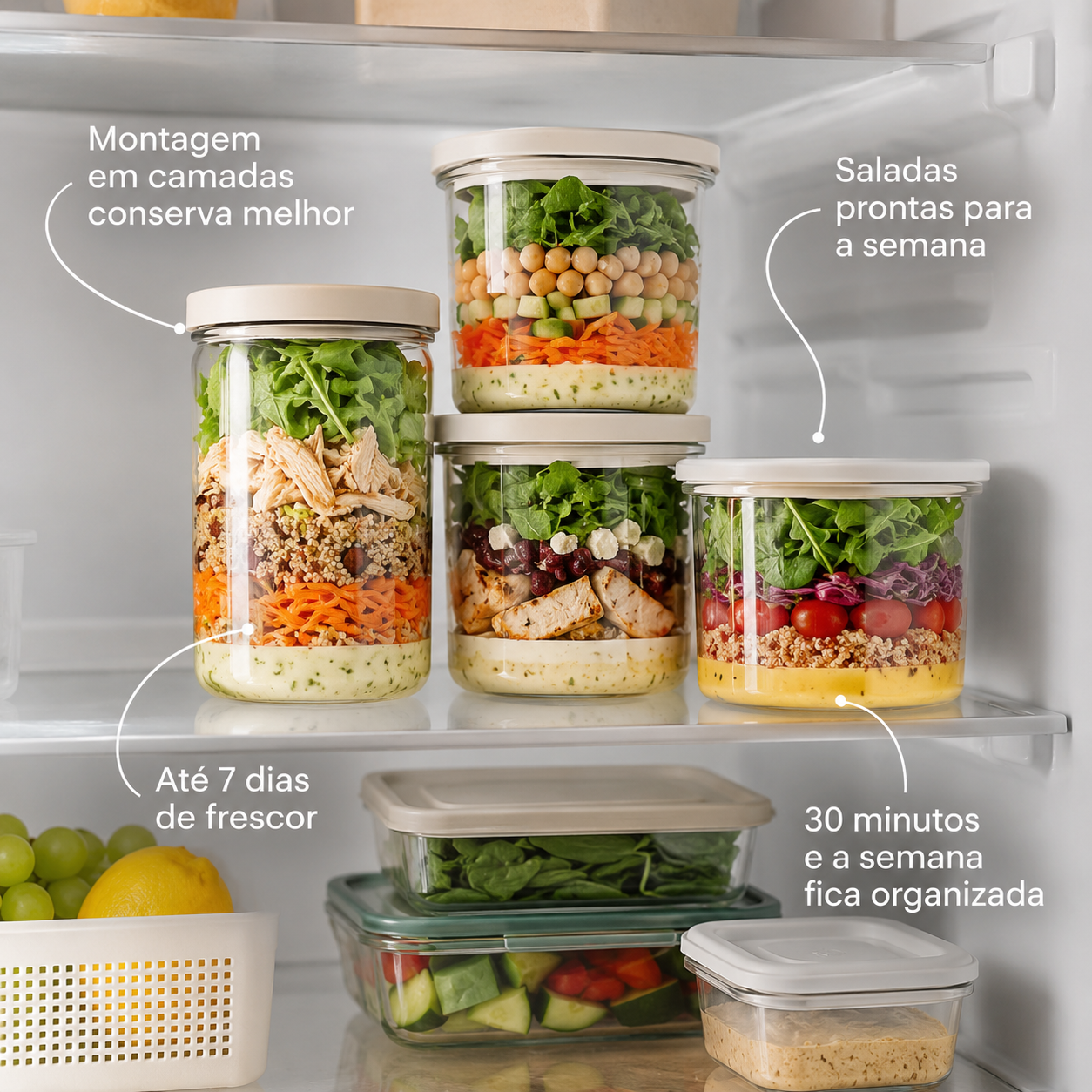 Saladas no pote prontas para a semana
