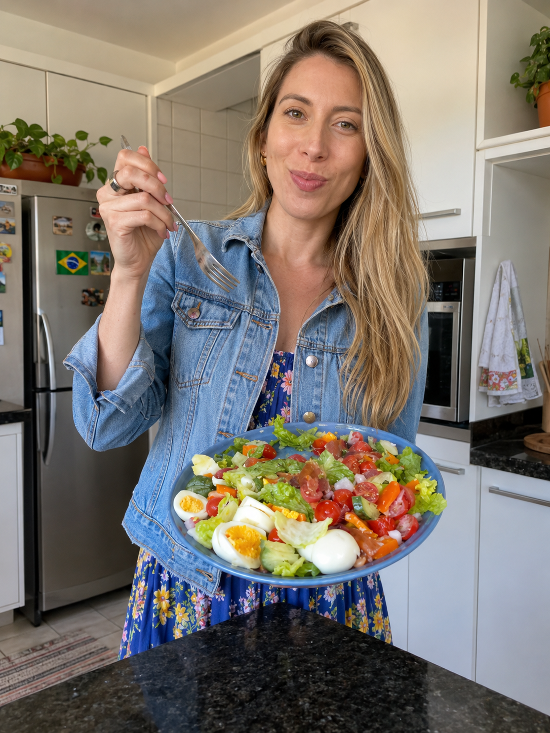 Aluna com saladas no pote